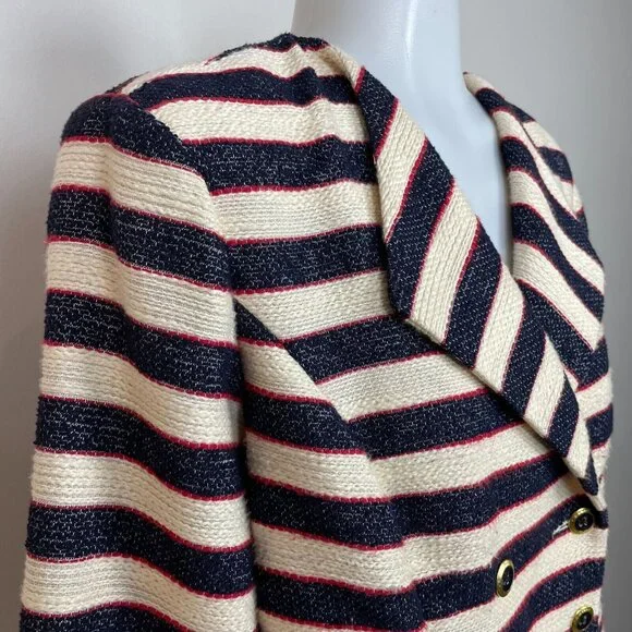 Cabi Cruise Jacket 6 Nautical Stripe Navy Blue Tweed Double Breasted Blazer - Picture 3 of 13